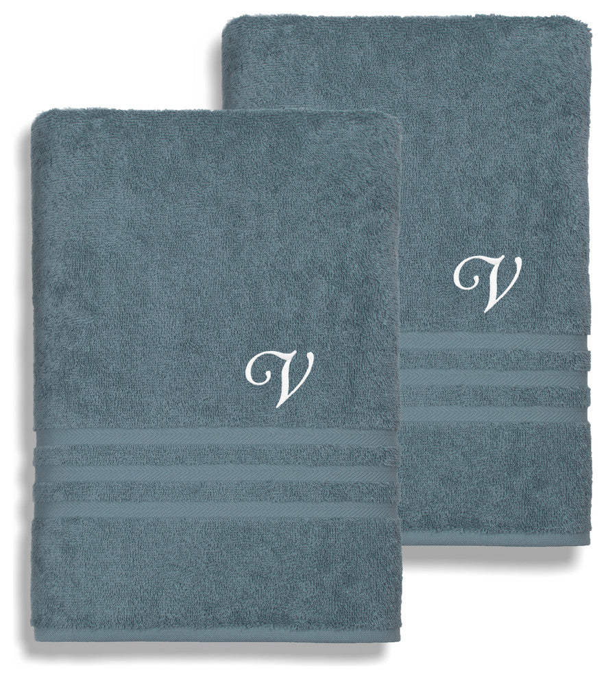 Denzi Bath Sheets With Monogrammed Letter, Set of 2, V