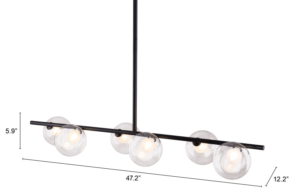 Pendant Ceiling Light Fixture, Glass, Steel Metal, Black, Clear, Lounge Cafe