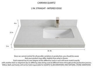 Boston 36 Right Offset Bath Vanity in Elephant Skin Gray 2" Carrara Quartz