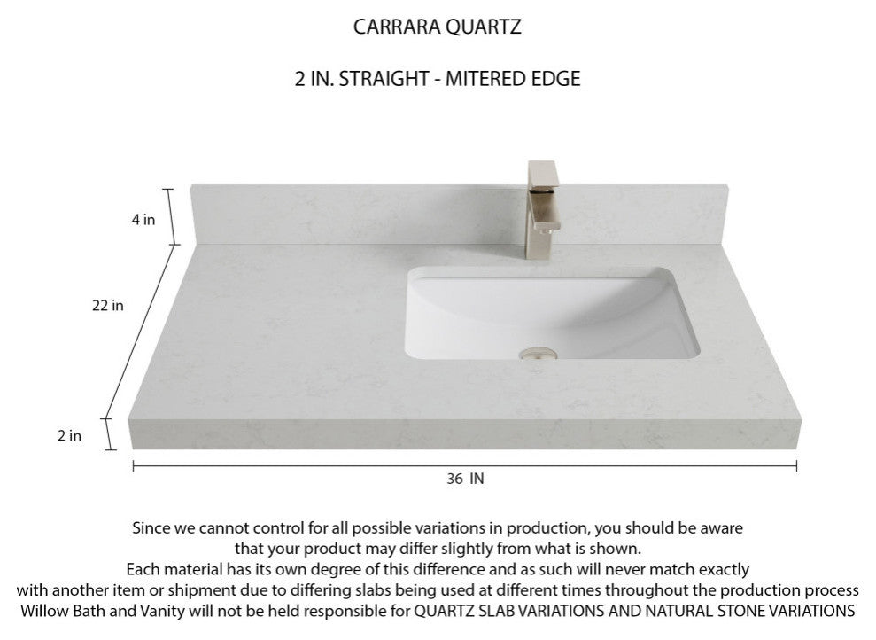 Boston 36 Right Offset Bath Vanity in Elephant Skin Gray 2" Carrara Quartz