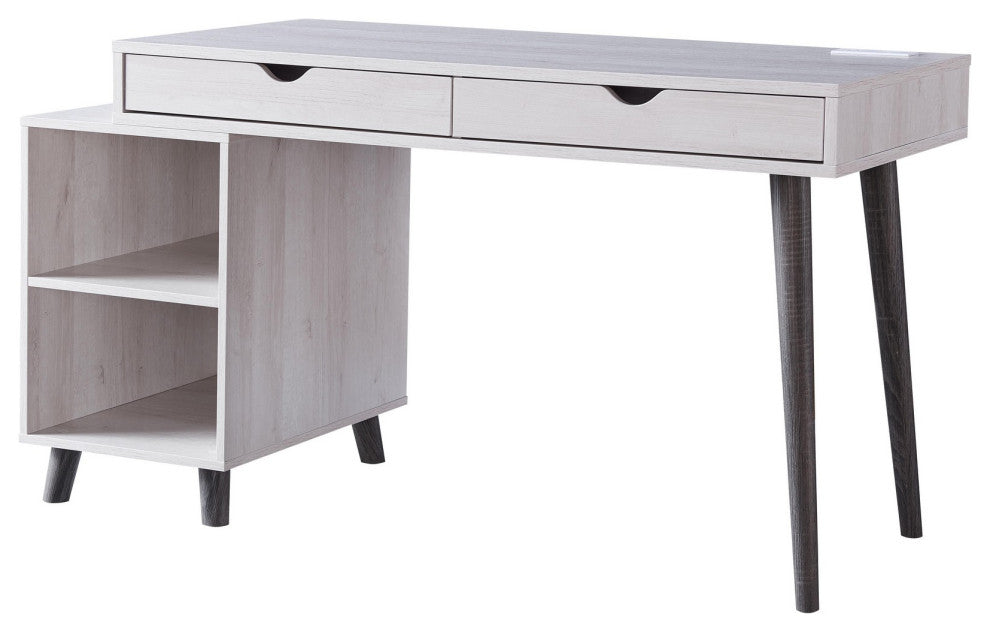 Benzara BM233694 2 Drawer Wooden Desk With 2 Compartments and Splayed Legs, Gray