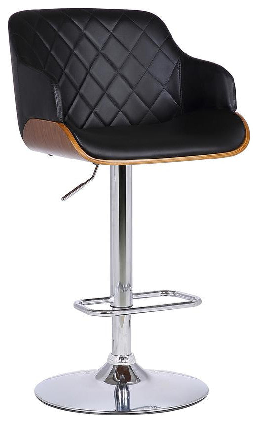 Toby Contemporary Adjustable Barstool in Chrome Finish with Black Faux Leather