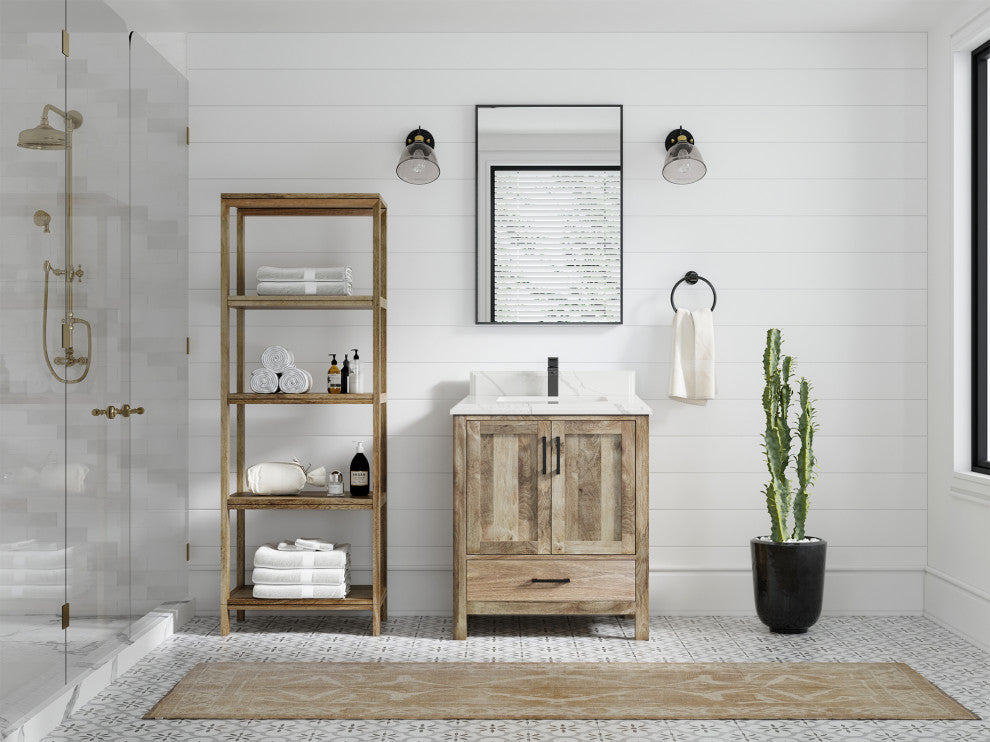 Malibu Mango 84 Double Sink Bath Vanity in Natural 2" Carrara Quartz