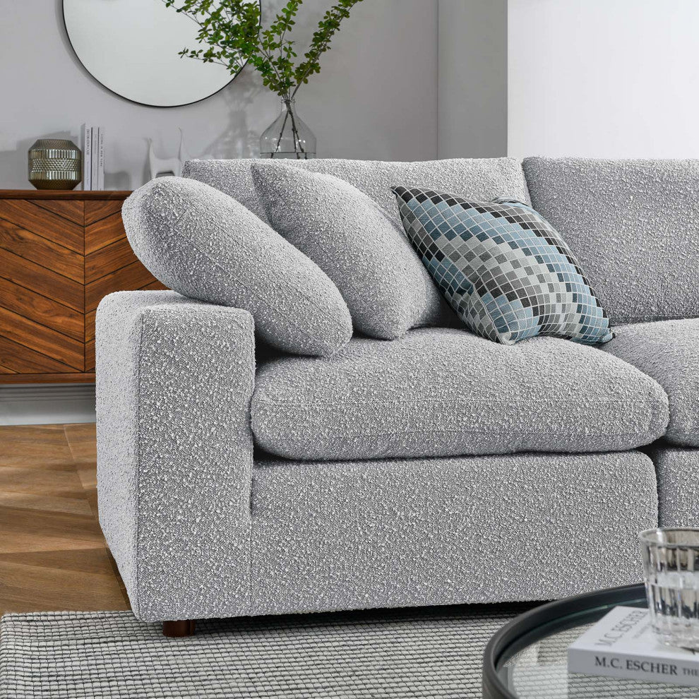 Commix Down Filled Overstuffed Boucle 5-Piece Sectional Sofa, Light Gray