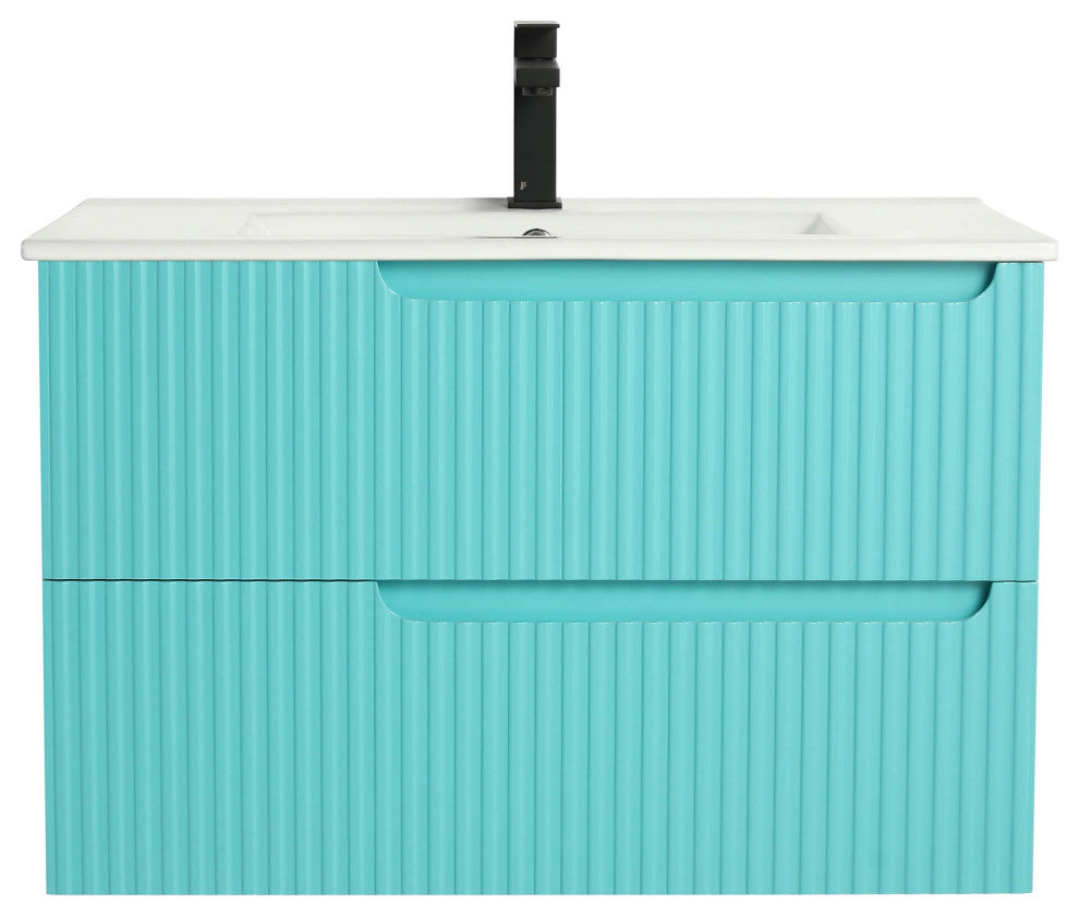 Citiscape Bath Vanity, Textured Drawer Fronts Sink Included, Tiffany Blue, 30"