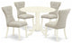 5Pc Kitchen Set, Round Table, 4 Fabric Chairs, Doeskin Chairs Seat, Linen White
