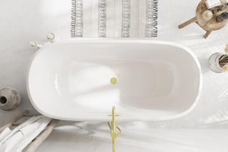 Charlie 59" Soaking Bathtub, Glossy White With Brushed Gold Trim
