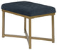 Benzara Bench with Button Tufted Velvet Upholstered Seat, Dark Blue and Gold
