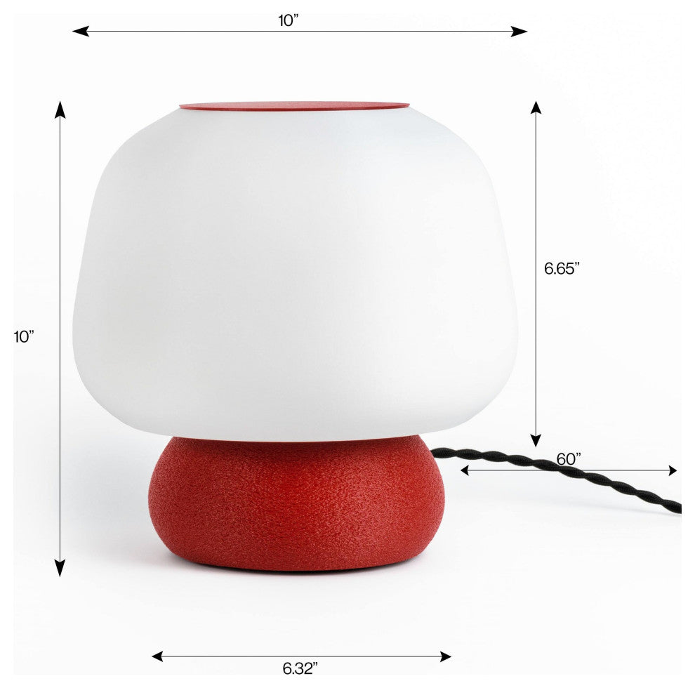 Mushroom 10" Plant-Based PLA Dimmable LED Table Lamp, White/Red