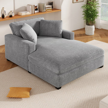 GDF Studio Extra-Large Lounge Chair With Durable Wood Legs & Cozy Fabric, Gray