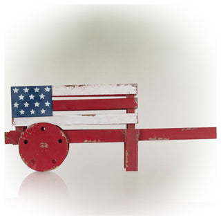 American Flag Wooden Wheel Barrel Planter