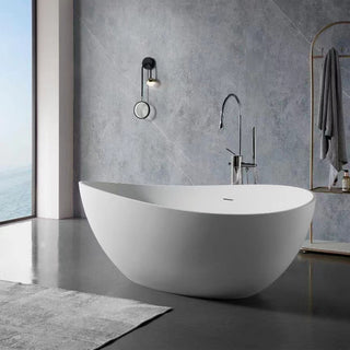 Vanity Art 63"x37" White Stone Freestanding Soaking Bathtub