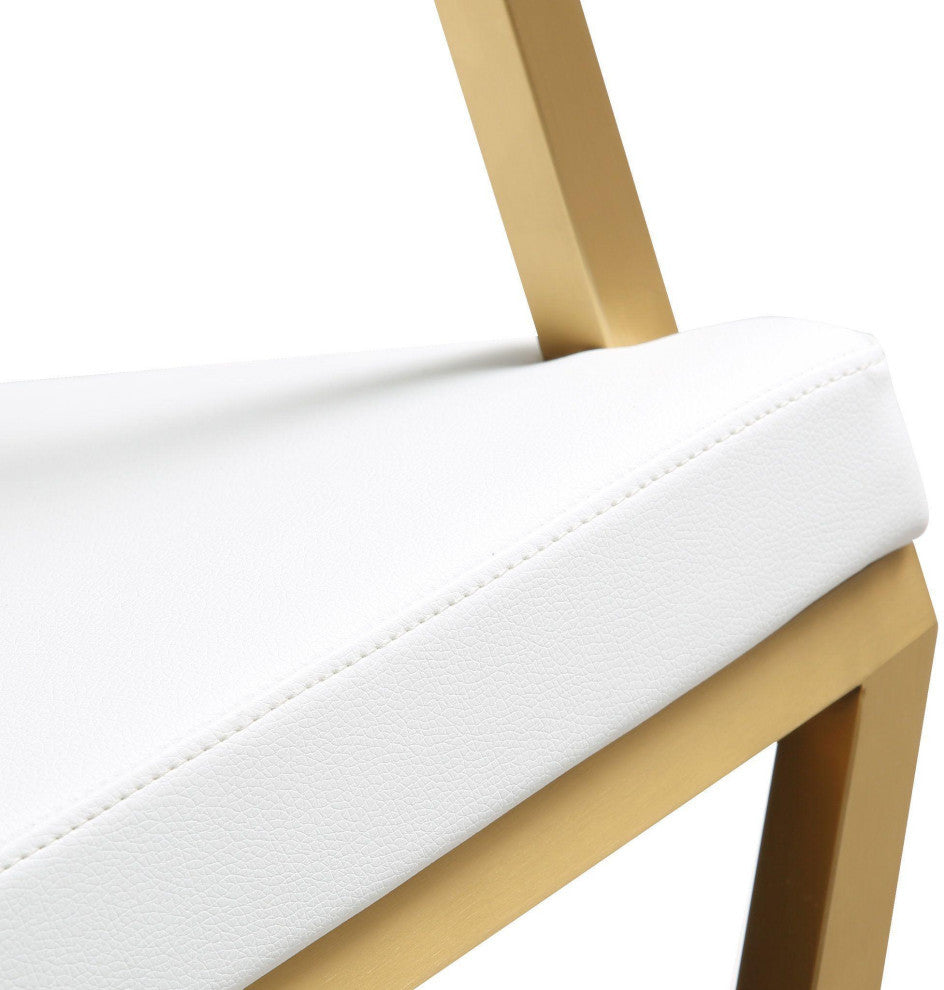 Director Gold Bar Stool, Faux White Leather Bar Stool, Modern Glam Barstool