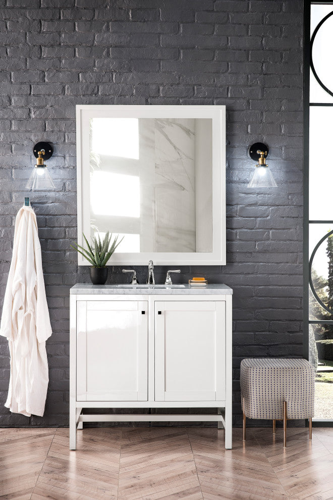 Addison 36" Vanity, With Doors, Glossy White, Solid Surface Countertop
