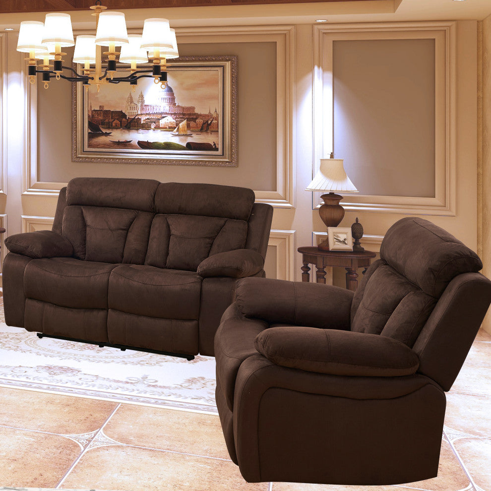 Betsy Furniture 2-Piece Microfiber Reclining Living Room Set, Brown