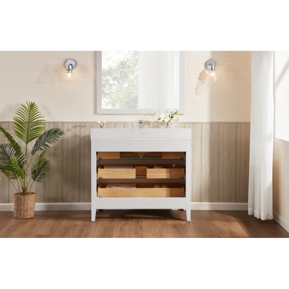 Legion Furniture WS2518 Series Bathroom Sink Vanity, White, 42", Artificial Stone Top, Single Sink
