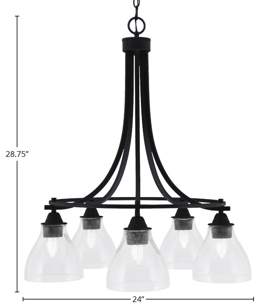 Paramount 5-Light Chandelier, Matte Black, 6.25" Clear Bubble Glass