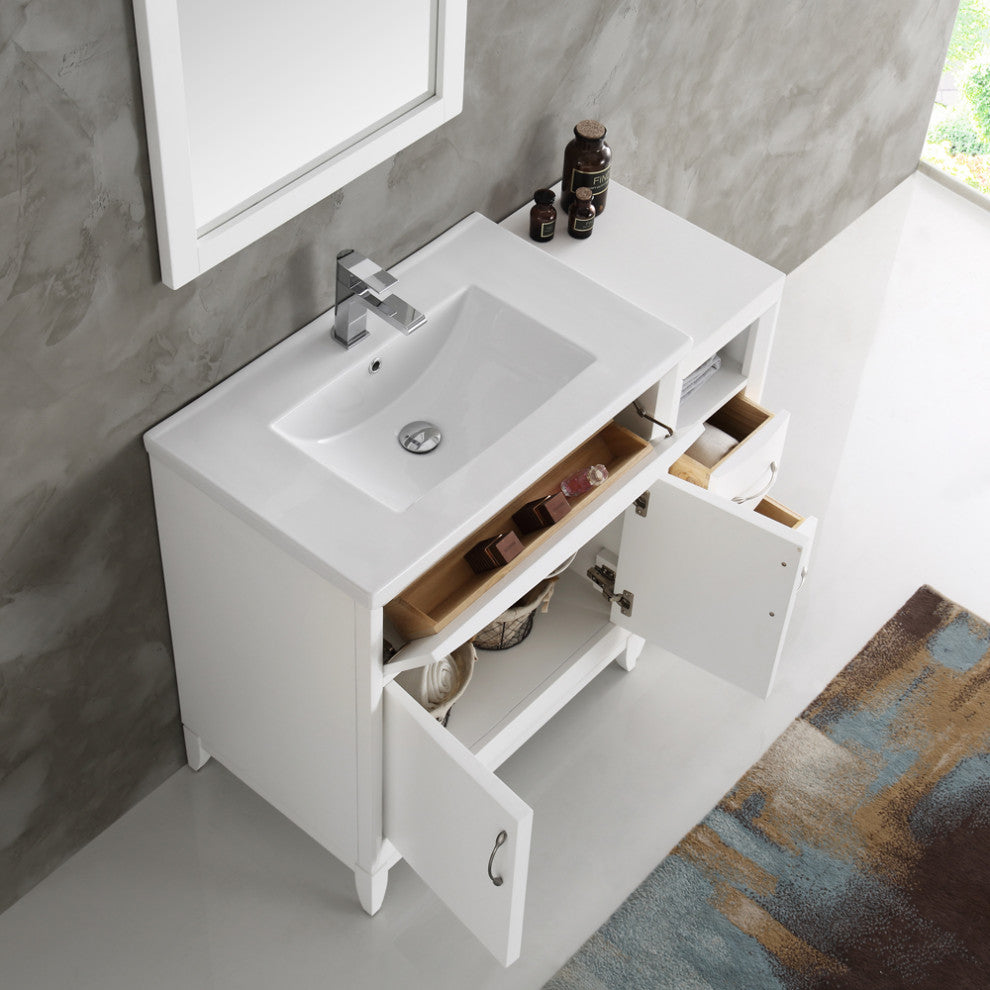 Fresca Cambridge 42" White Traditional Bathroom Vanity With Mirror