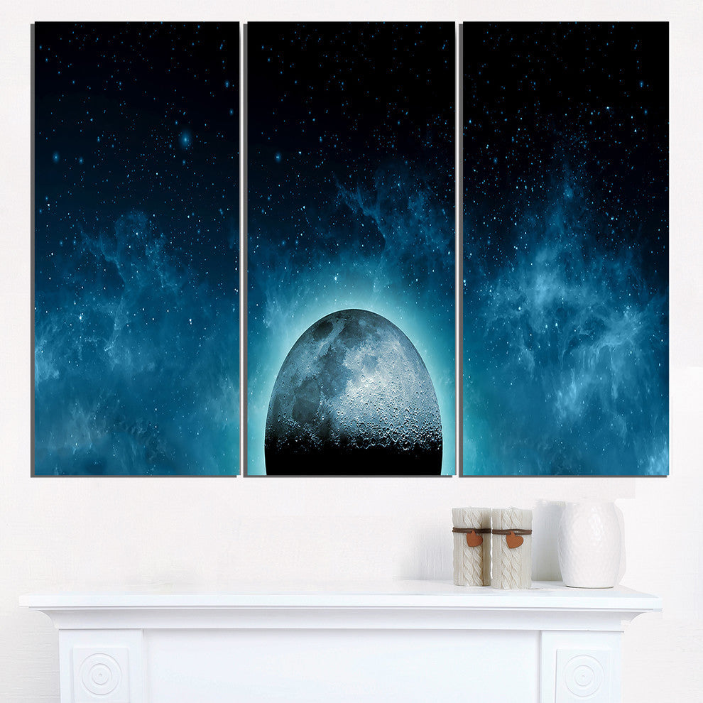 "Moon In the Front of Galaxies" Metal Landscape, 3 Panels, 36"x28"