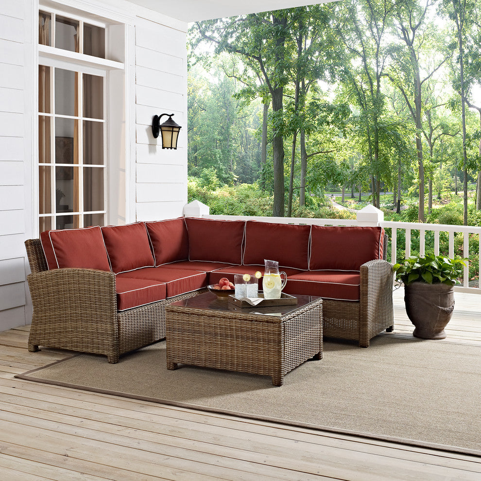 Bradenton 4-Piece Outdoor Wicker Seating Set With Sangria Cushions