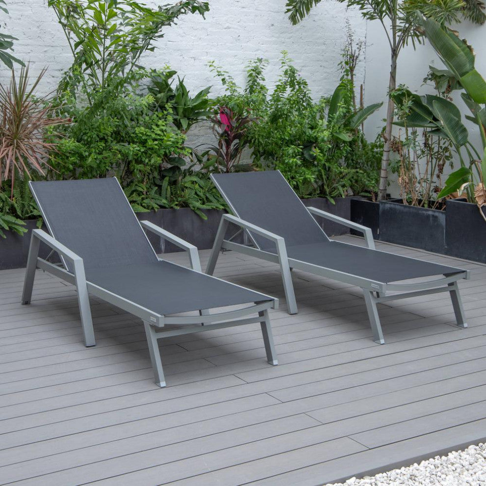 Marlin Patio Chaise Lounge Chair With Armrests in Grey Aluminum Frame, Set of 2