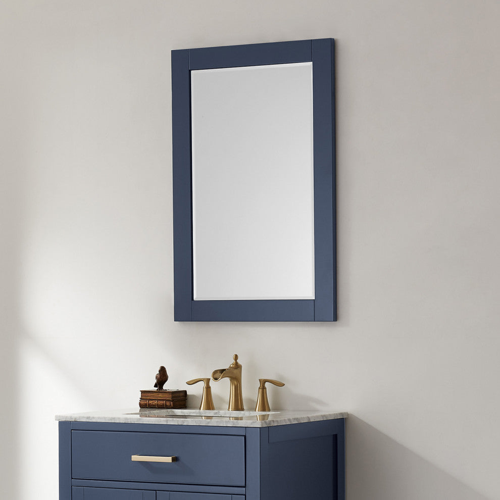 Ivy Rectangular Bathroom Wood Framed Wall Mirror, Blue, 24"