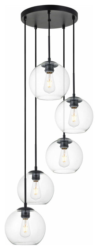 Elegant Lighting LD2226 Baxter 5 Light 18"W Pendant - Black / Clear