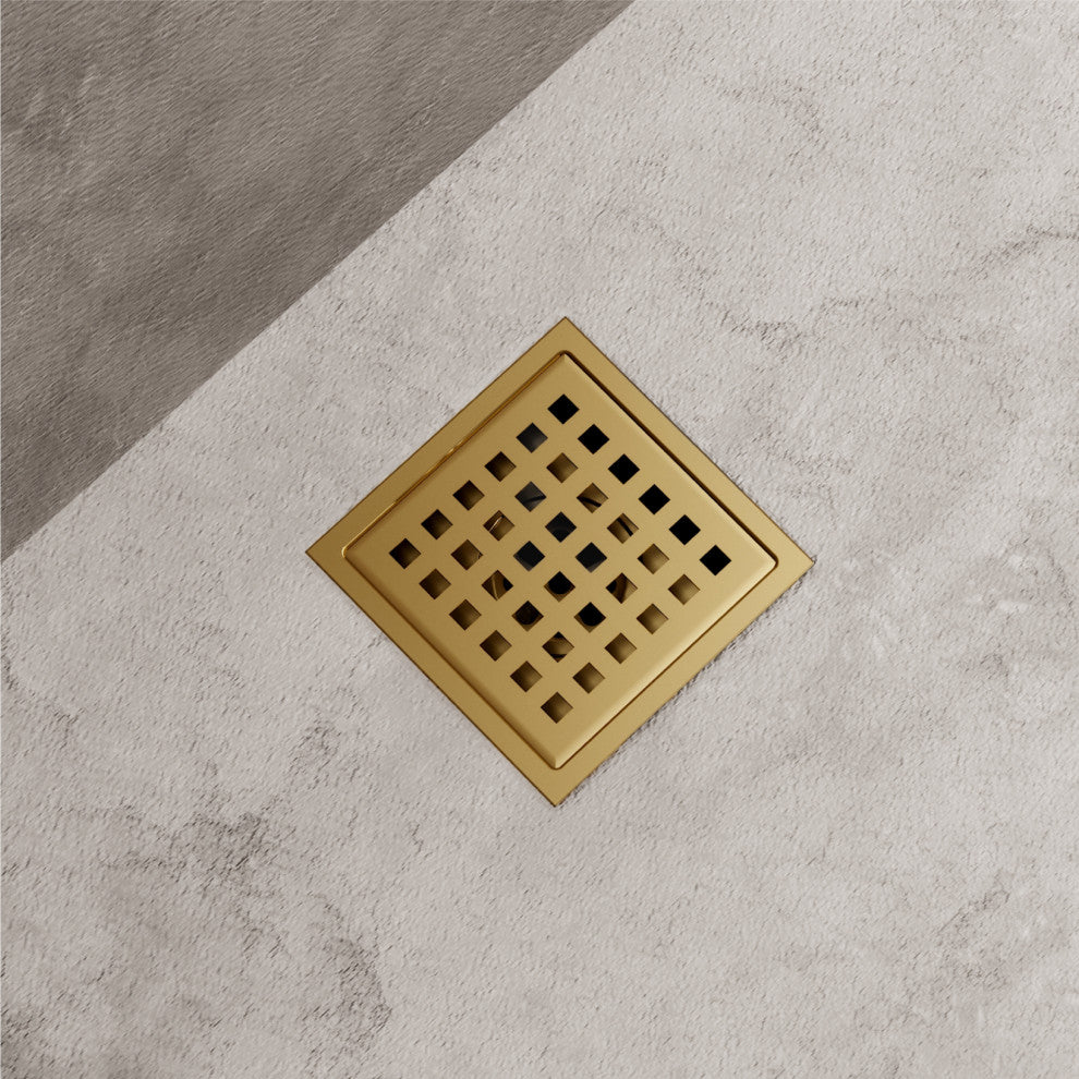 VIGO Elan Linear Shower Drain, Matte Brushed Gold, 4"