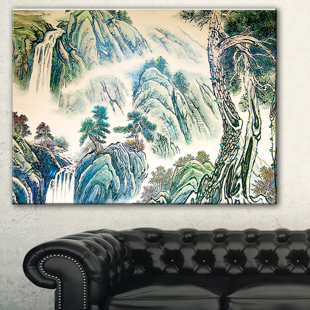 "Blue Chinese Landscape Painting" Canvas Print, 40"x30"
