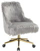 Benzara BM269064 Swivel Office Chair With Faux Fur Fabric, Gray and Gold