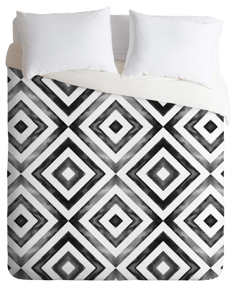 Little Arrow Design Co Watercolor Diamonds, Black Duvet Cover Set, Queen