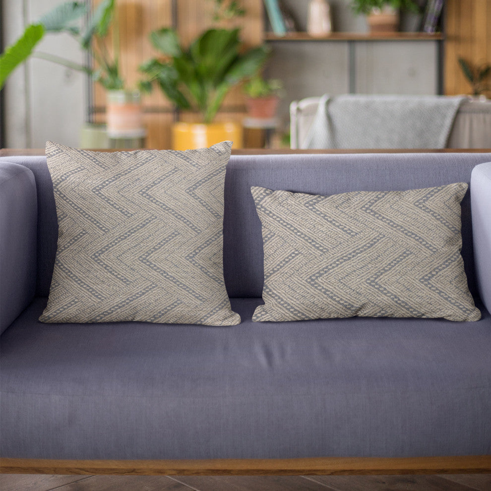 Plutus Blue Triangle Chevron Luxury Throw Pillow, 26"x26"