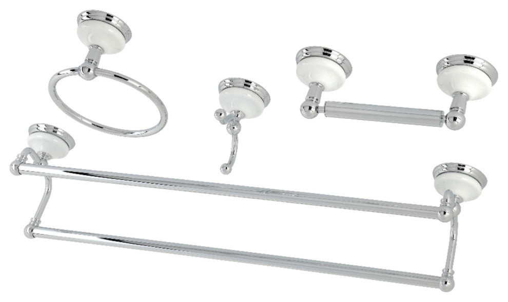 Kingston Brass 4-Pieces Dual Towel Bar Bathroom Hardware Set, Polished Chrome