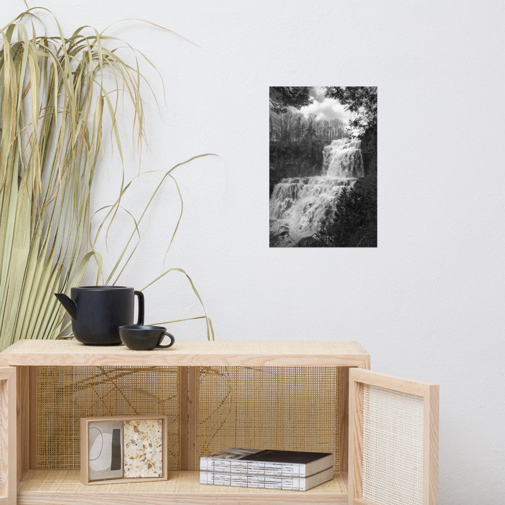 Chittenango Falls Landscape Photo Black and White Unframed Wall Art Print, 12" X 18"