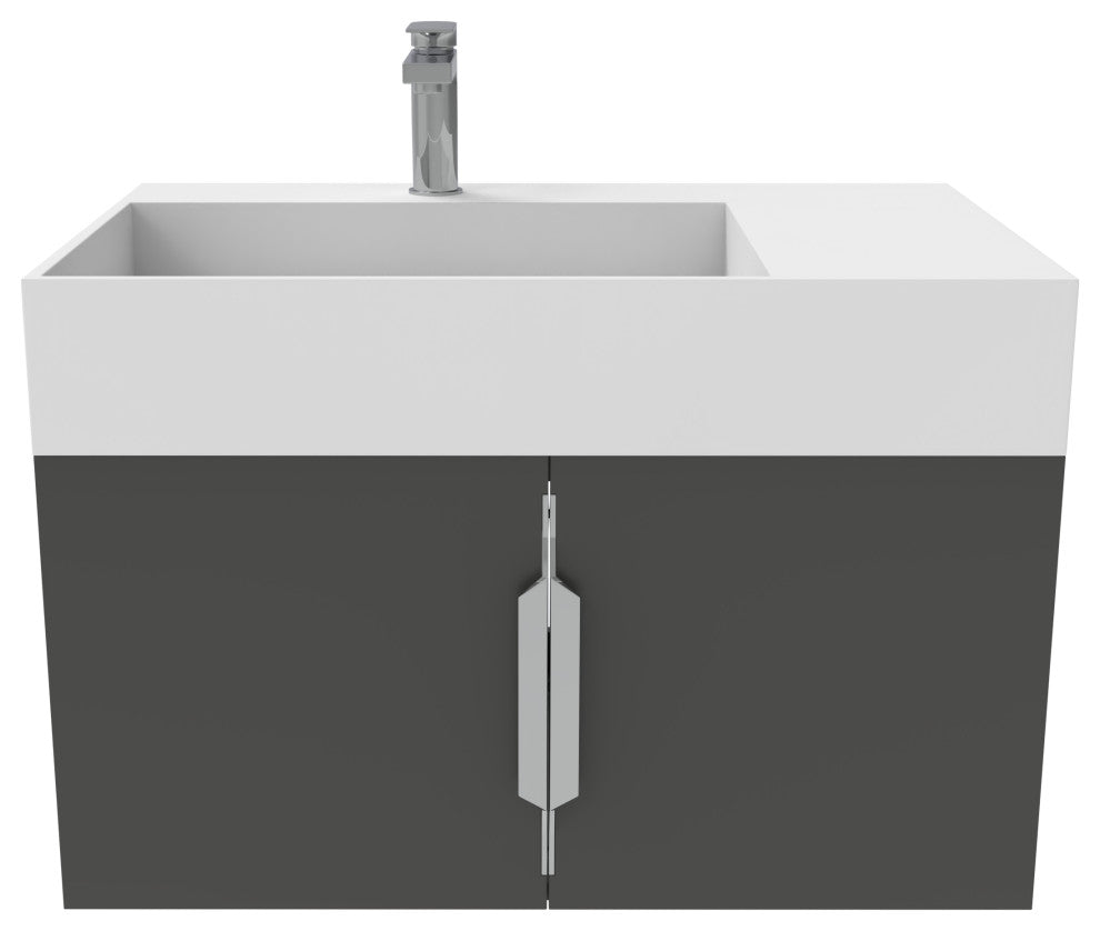 CastelloUSA Amazon 30" Left Wall Mounted Bathroom Vanity Set, Black, White Top, Chrome Handles