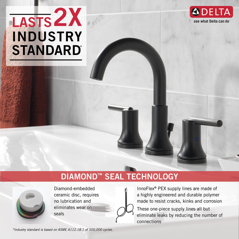 Delta Trinsic Two Handle Widespread Bathroom Faucet, Matte Black, 3559-BLMPU-DST