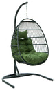 LeisureMod Wicker Folding Hanging Egg Swing Chair, Dark Green