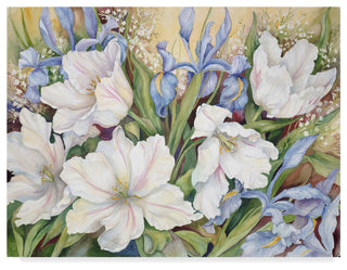 Joanne Porter 'White Tulips Blue Iris' Canvas Art, 47"x35"