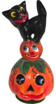 Schaller Paper Mache Candy Container- Cat On Pumpkin