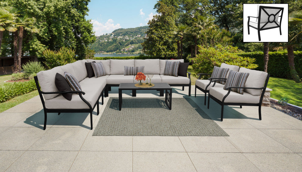 kathy ireland Madison Ave. 10 Piece Aluminum Patio Furniture Set 10a, Almond
