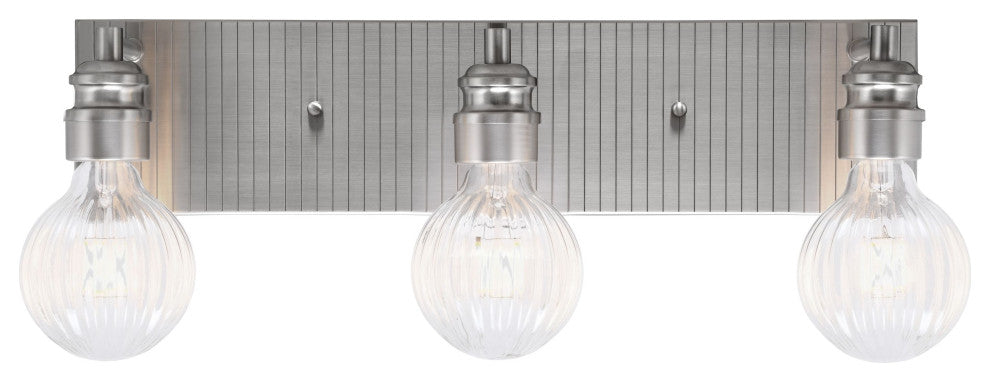 Edge 3-Light Bath Bar, Brushed Nickel Finish, Ribbed Clear LED Bulbs