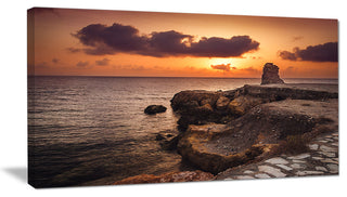 "Beach Sunset With Ancient Ruins" Oversized Beach Canvas Artwork, 40"x20"