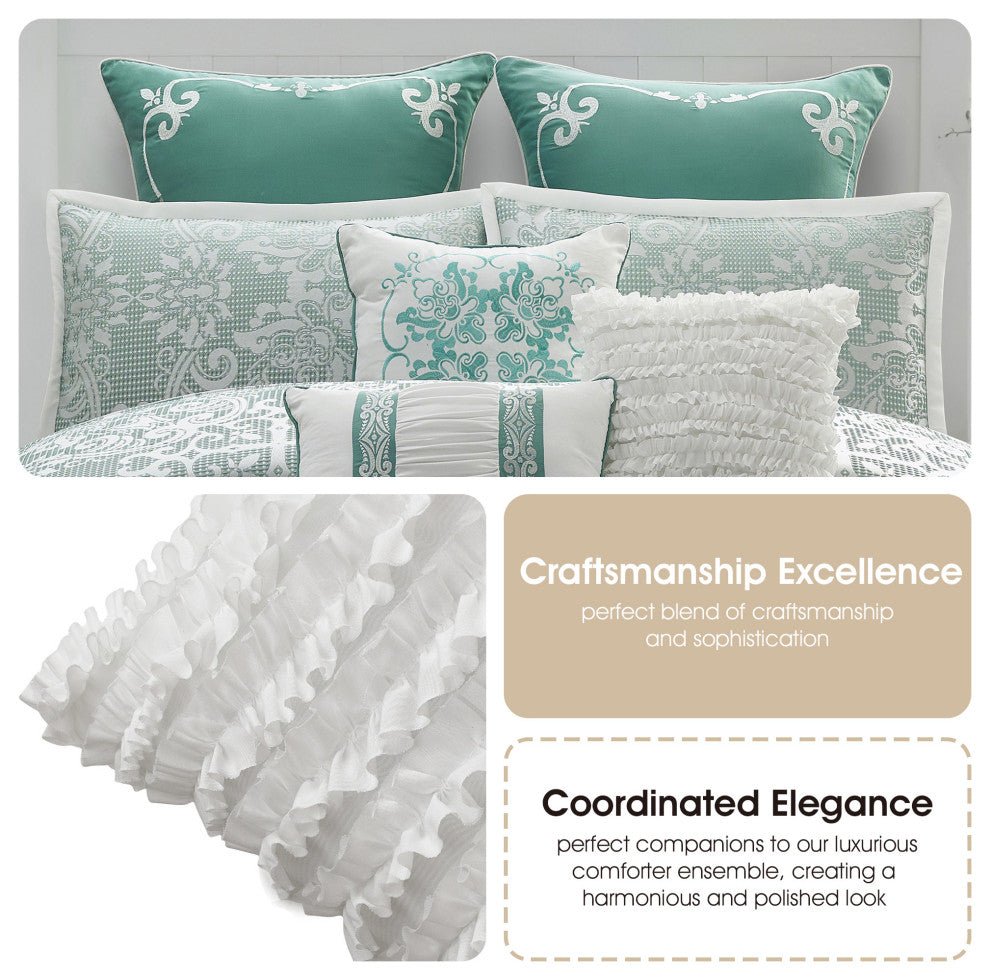 Barvina 9 Piece Damask Comforter Set, Sage, King