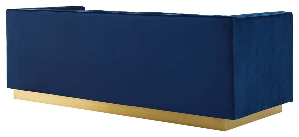 Tufted Upholstered Performance Velvet Sofa and Armchair Set - Navy