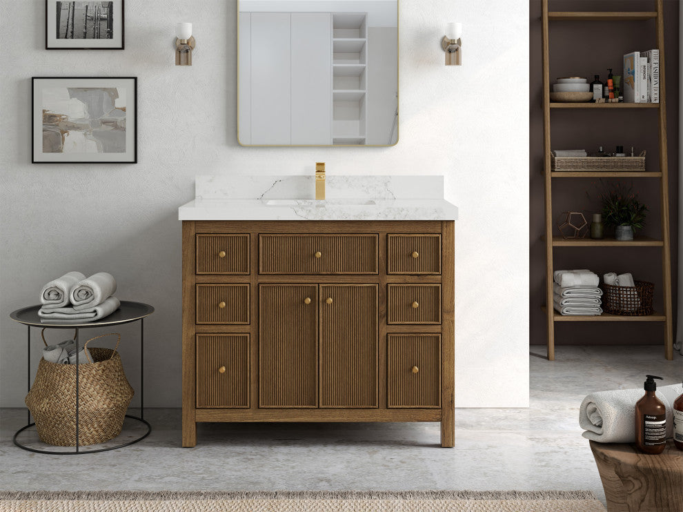 Sonoma Teak 42 Single Sink Bath Vanity in Dark Natural with 2" Calacatta Nuvo