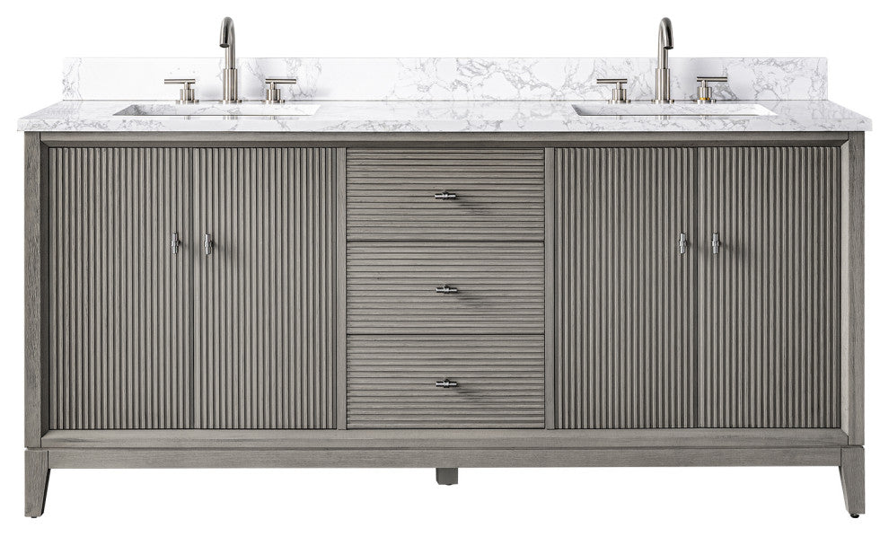Vanity Art Bathroom Vanity with Engineered Marble Top and Sink, Driftwood Gray, 72" (Double Sink), Brushed Nickel