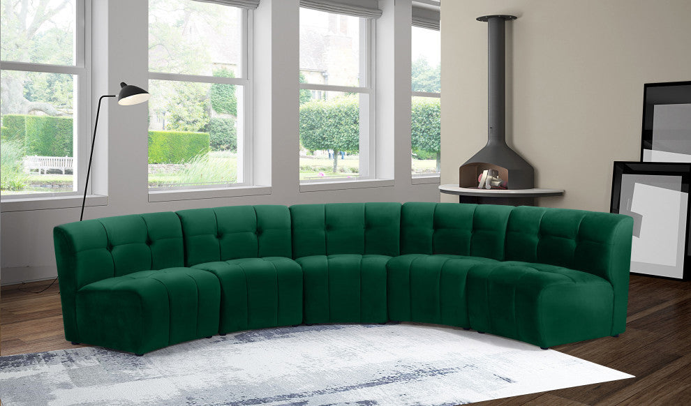 Limitless Velvet Upholstered 5-Piece Modular Sectional, Green