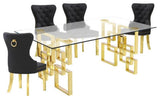Rectangular Clear Glass 5pc Dining Set with Gold Stainless Steel Base
