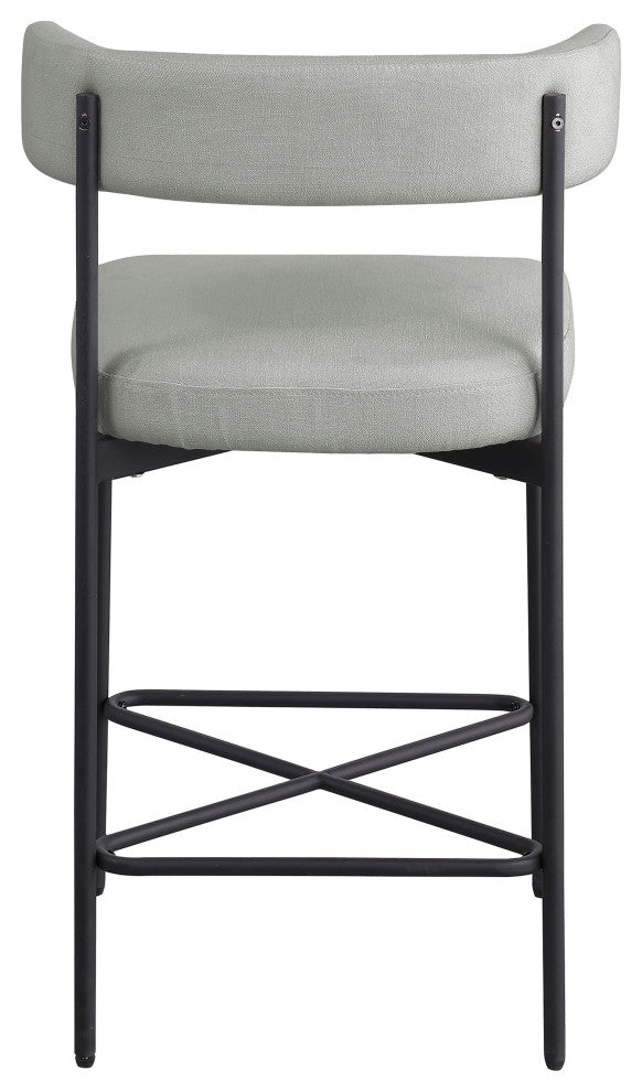 Rivage Durable Linen Textured Fabric Stool (Set of 2), Grey, Matte Black