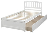 Gewnee Wood Twin Platform Bed with Storage Drawers in White